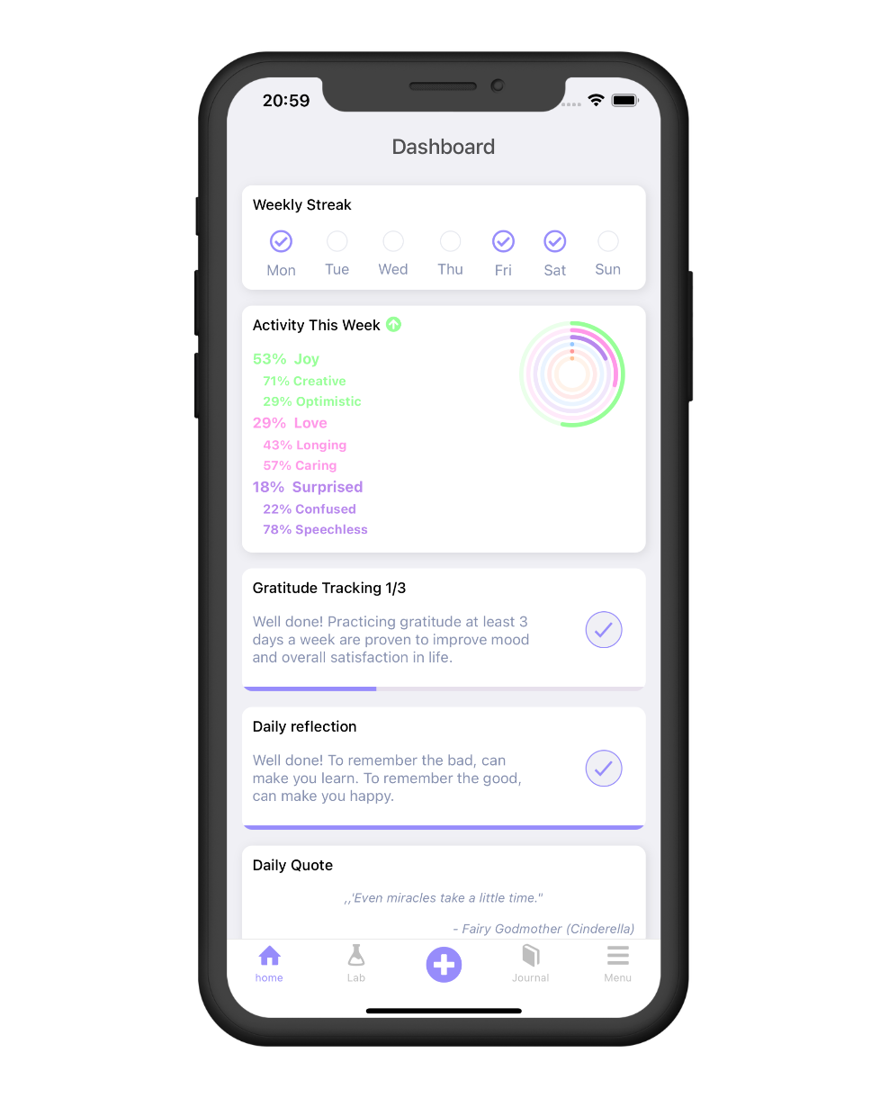 MoodSense App home screen
